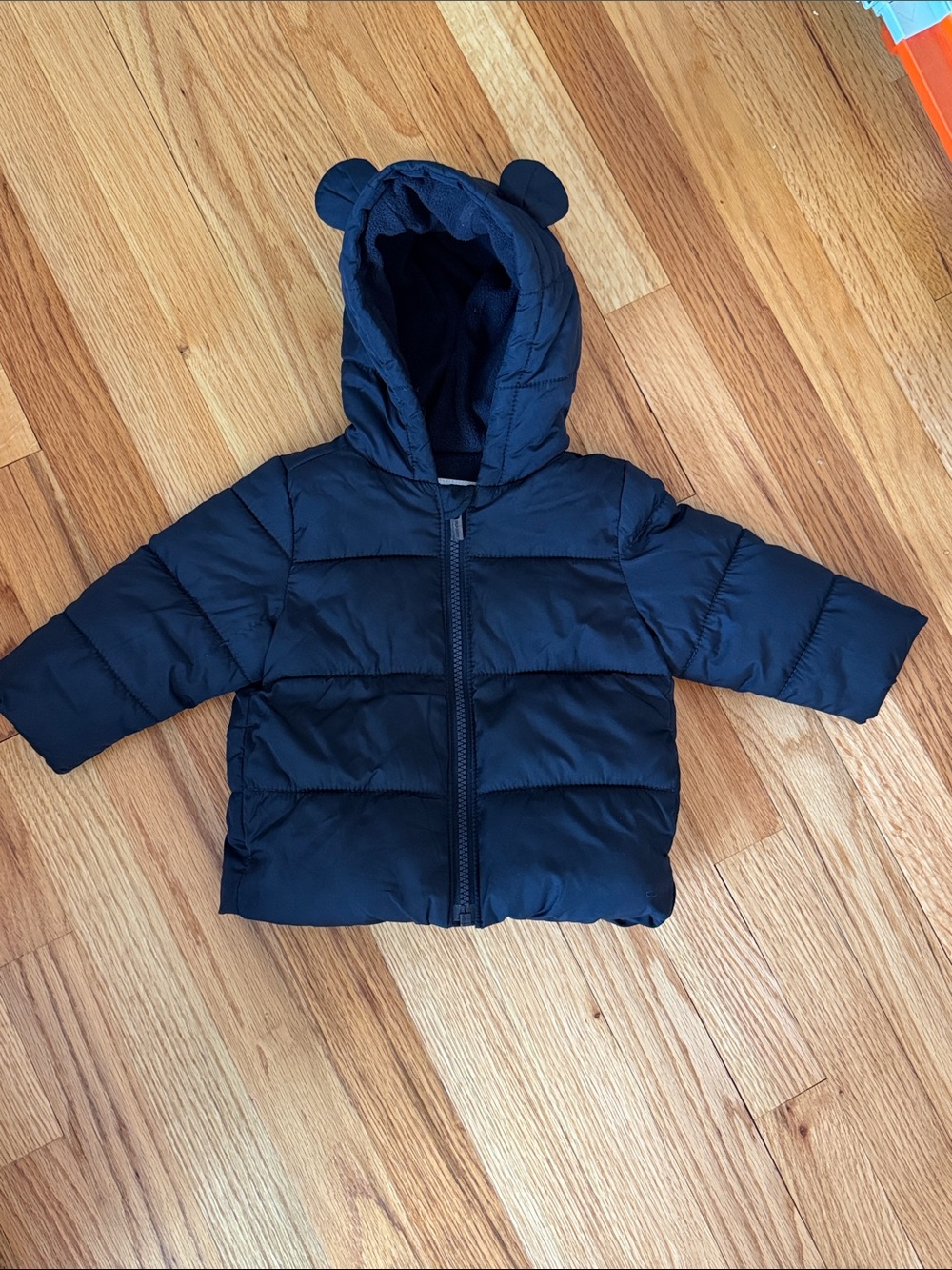Old Navy Black Toddler Puffer Jacket with Hood and Ear Accents